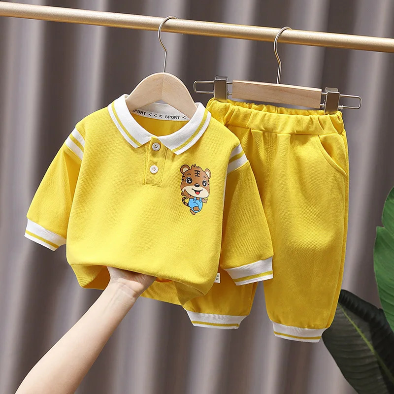 Lente Herfst Peuter Jongen 2 Stuks Kleding Set Cartoon Tijger Polo Shirt Gestreepte Zoom Jogger Broek Kinderen Outfits Baby pakken 240122