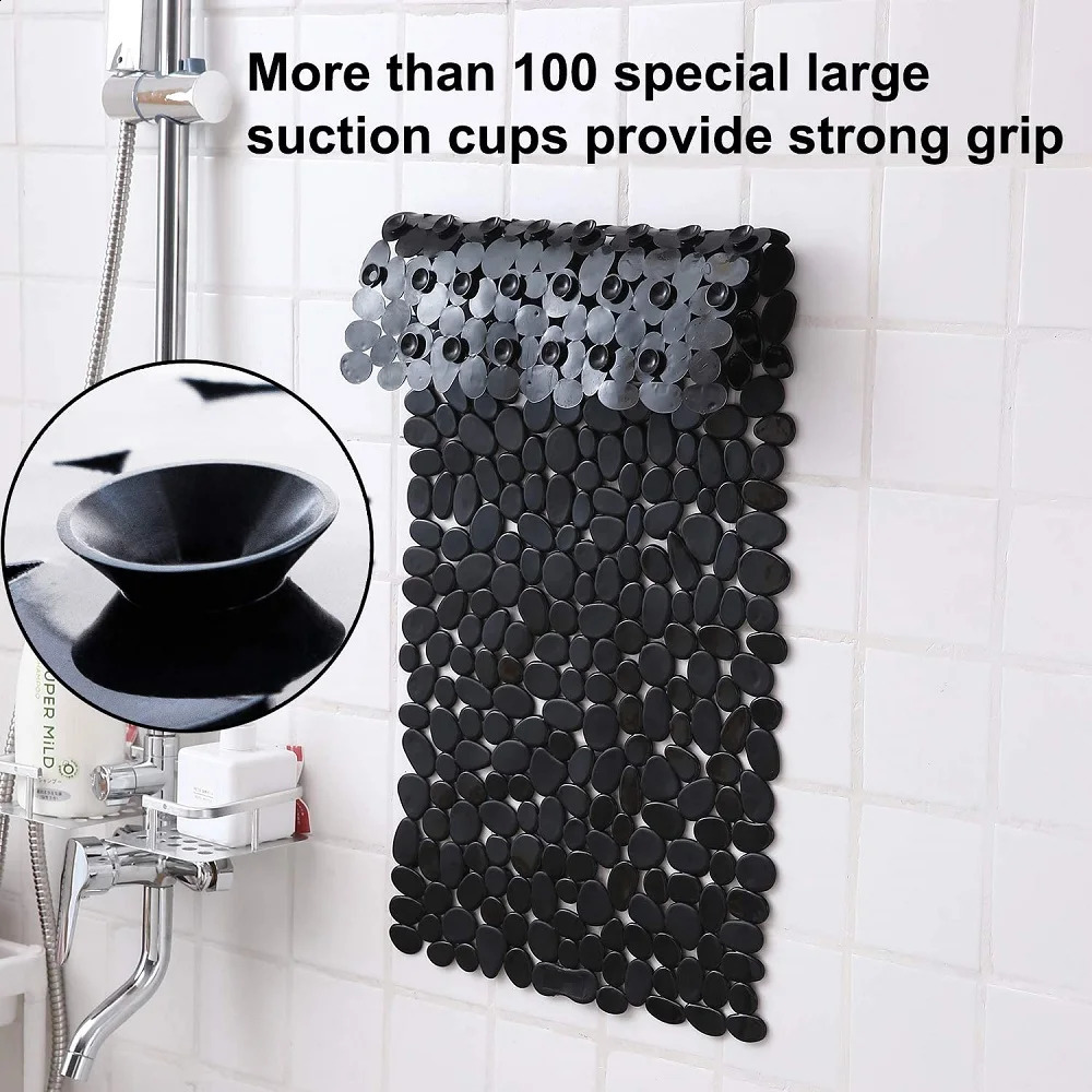 Non-Slip Bath Tub Shower Mats Pebble Shape Machine Washable Bathtub Mat With Drain Holes Suction Cups For Bathroom 240130