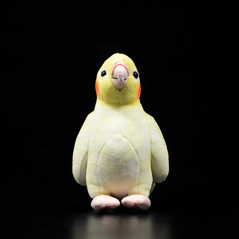 18cm 작은 실생활 노란색 Cockatiel 플러시 장난감 여분의 부드러운 앵무새 박제 새 동물 장난감 크리스마스 선물 240118