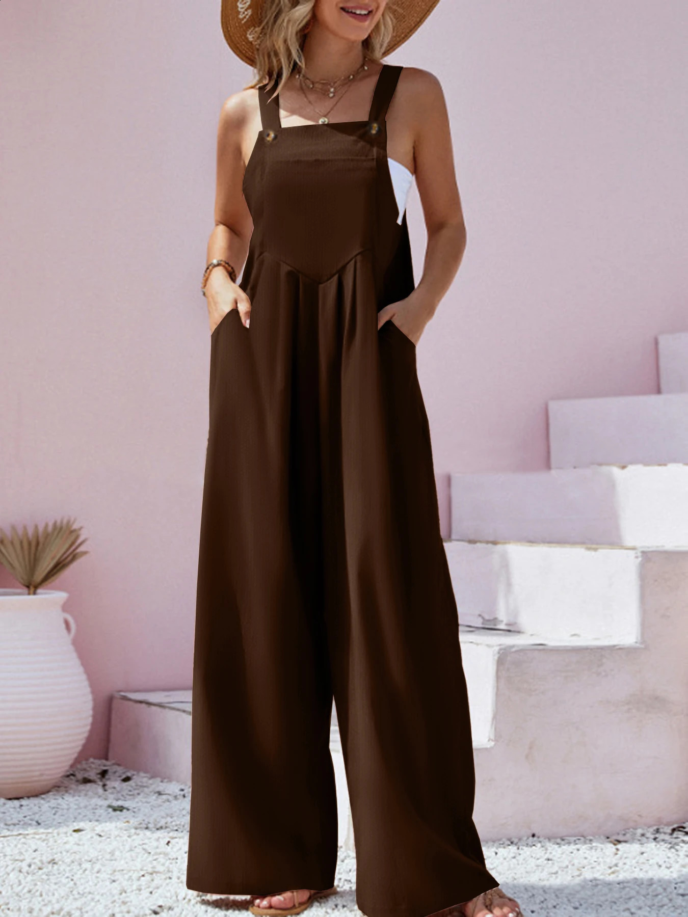 SpringSummer Ethnic Style Fashion Solid Color Wide Leg Jumpsuit Quick Sale Tongfa European and American Womens Cross 240130