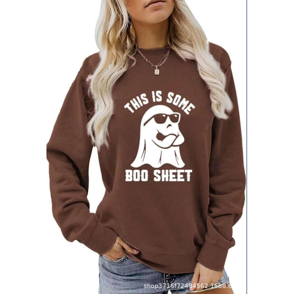 Dies ist ein bedruckter Kapuzenpullover mit Rundhalsausschnitt für Frauen von Some Boo Sheet