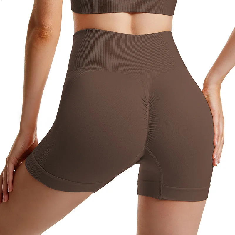 High waisted breathable nude running shorts for women hip lifting tight yoga pants for training quick drying fitness and sports shorts 240215