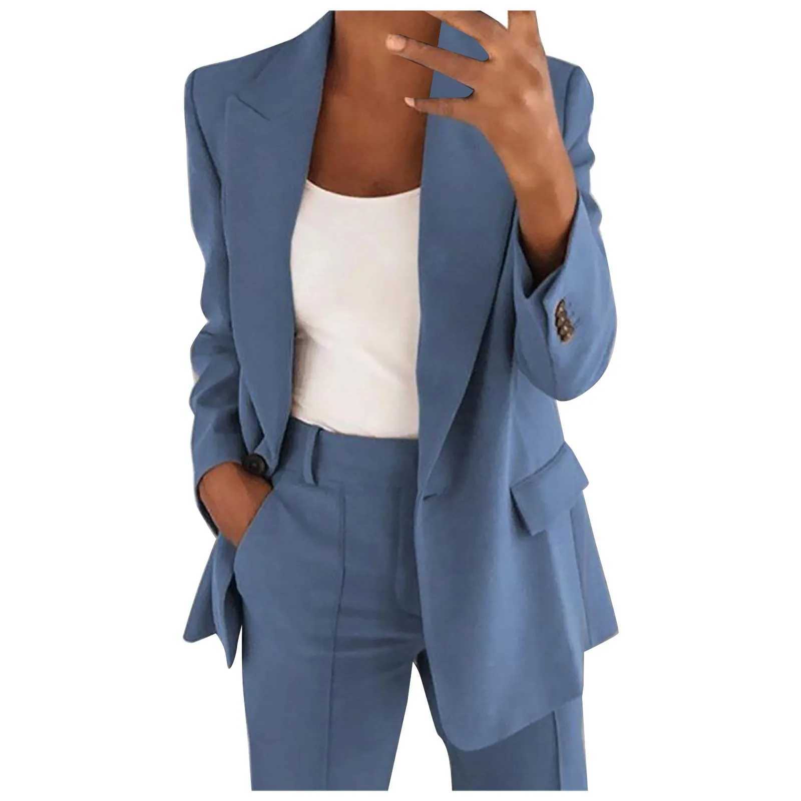 Pantaloni da donna a due pezzi Blazer da donna Top Elegante giacca sportiva estiva aderente Giacca da lavoro Tuta oversize da ufficio Camicetta da donna Cappotto Top YQ240214