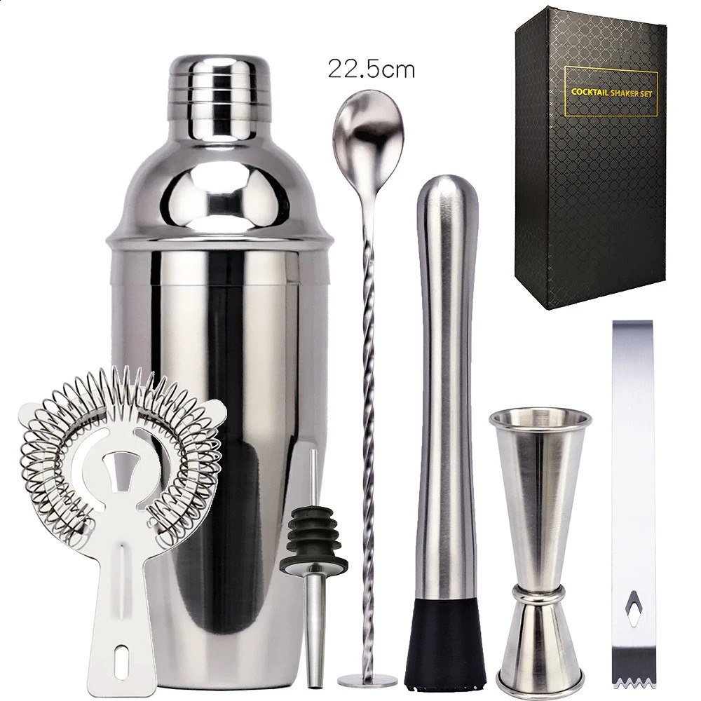 550ml750ml de aço inoxidável cocktail shaker misturador bebida bartender kit barras conjunto ferramentas com vinho rack suporte ferramenta para presente aniversário 240123