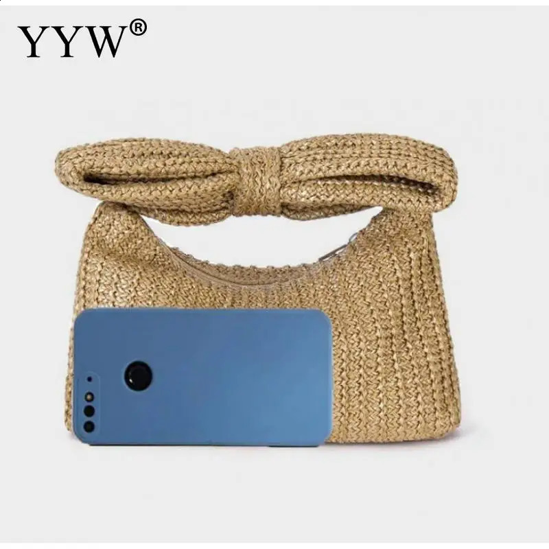 Fashion Trend Bow Straw Woven Handbags 2023 Designer Women HandWoven Rattan Evening Clutch Bags Party Purse Day Clutches 240118