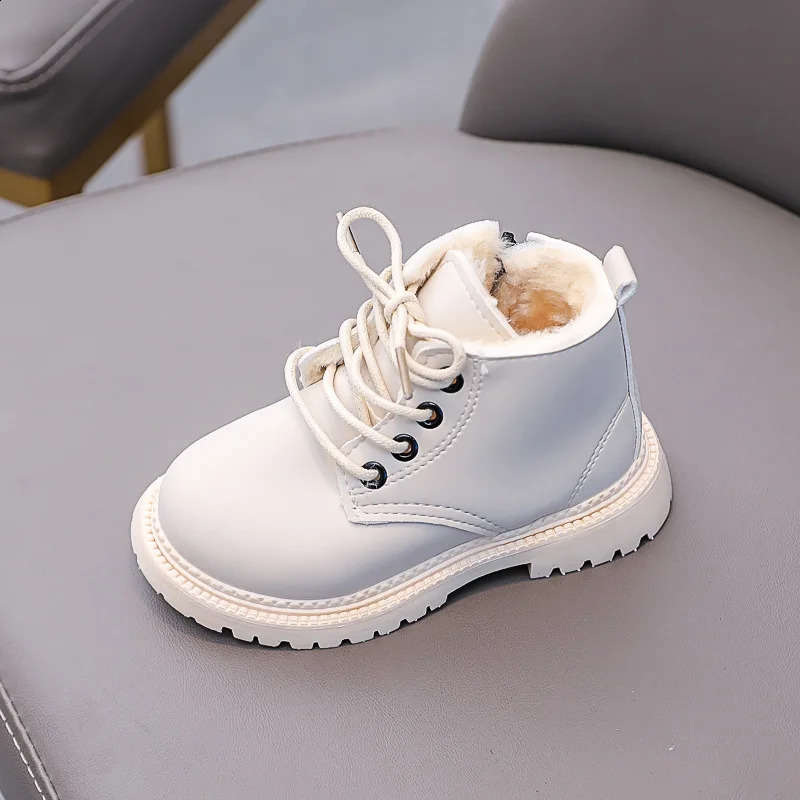 Inverno crianças botas de neve meninos sapatos de couro moda cor sólida quente bebê menina sapatos de algodão infantil crianças tornozelo botas 240131