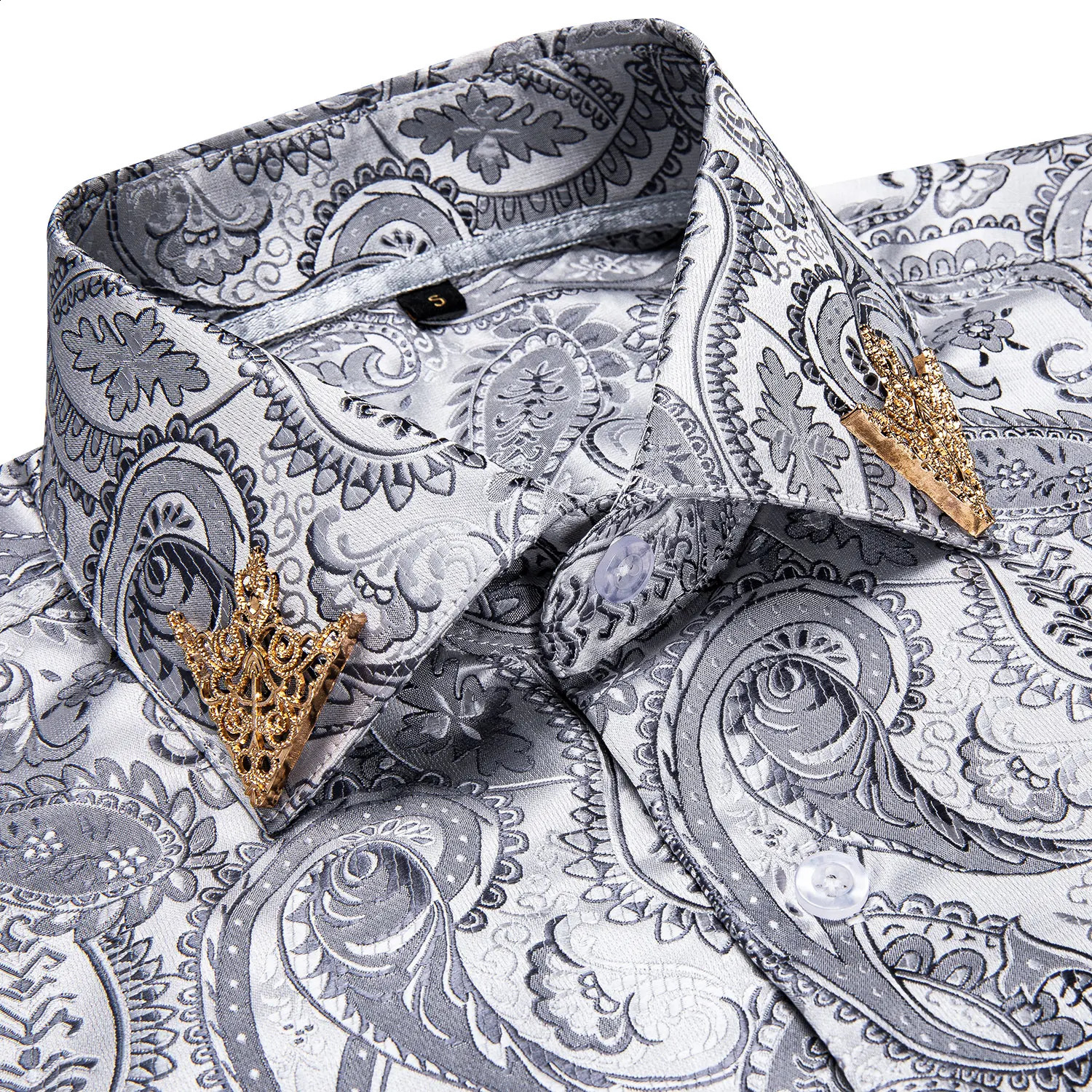 Moda Paisley Floral Men Shirt Srebrne Business Business Casual Long Rleeve Social Flar Shirts MARK MAL BUTAN BLUSES 240127