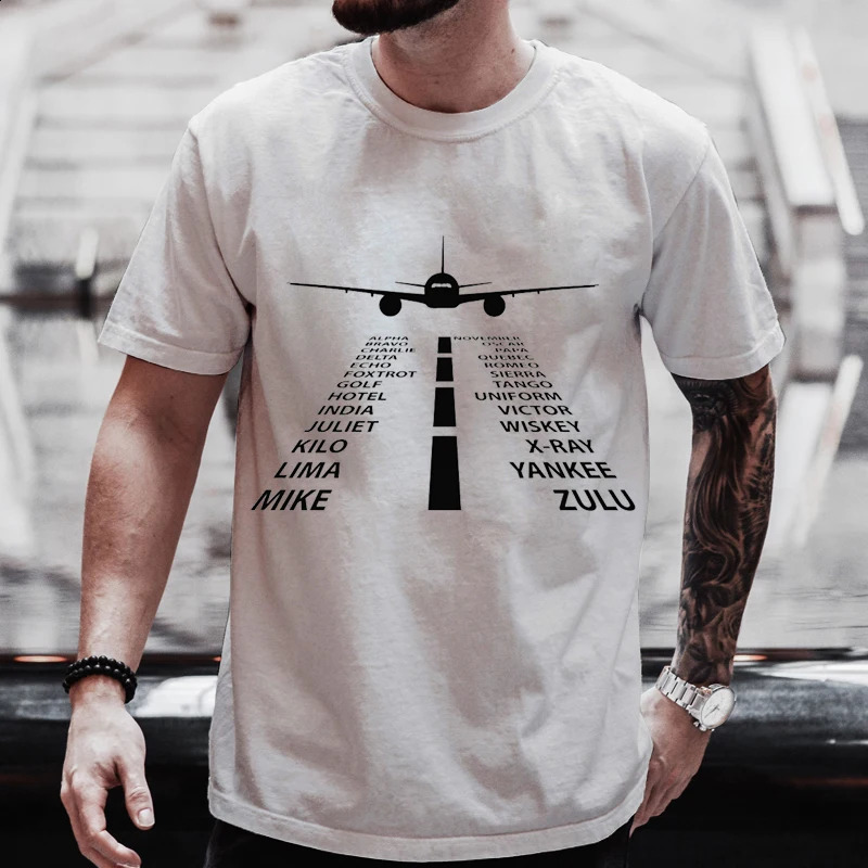 Homens Mulheres Camisetas Verão Harajuku Fonético Alfabeto Piloto Avião Engraçado Aviação Tees Casal Streetwear Roupas Y2K Tops 240202