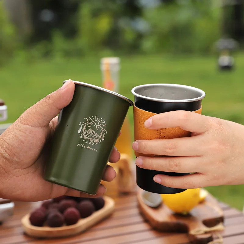 4 pièces ensemble de tasses en plein air 350ML 304 en acier inoxydable Camping randonnée pique-nique thé bière café lait BBQ gobelets tasse en verre Portable 240122