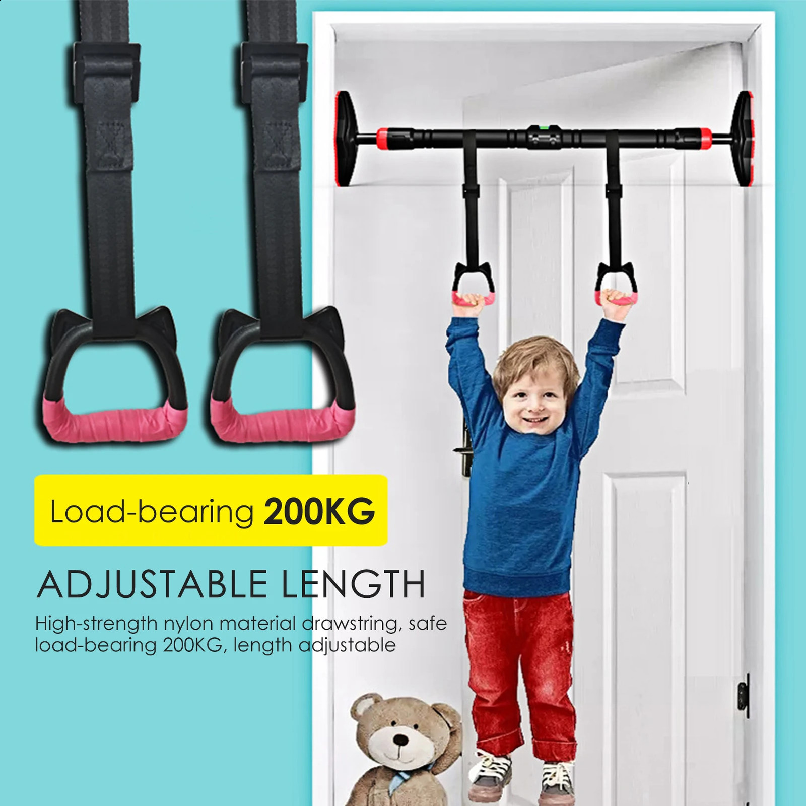 Home Gym Pull Up Door Horizontal Bar Fixed Wall Hanging Fitness Ring With Adjustable Straps Exercise Sport Workout Equipment 240127