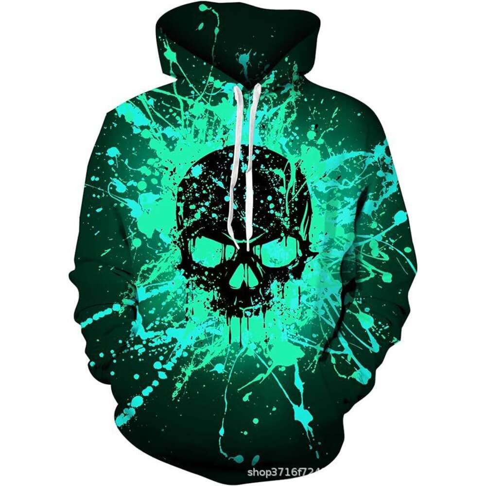 Heren met schedel 3D-print en hiphop losse mode-hoodie voor jongeren
