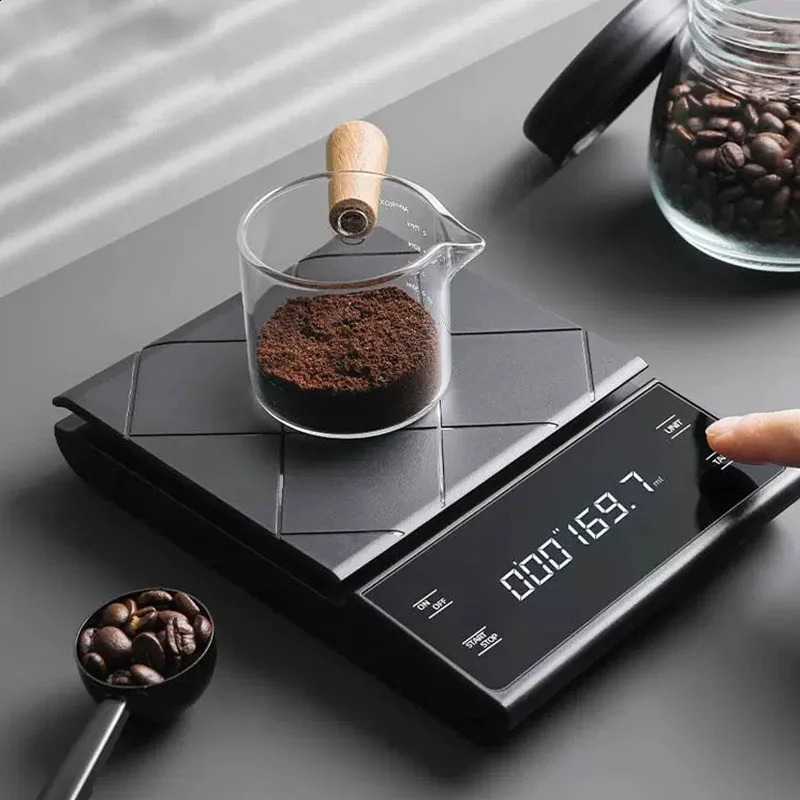 Kaffeskala med timer digital multifunktion som väger 5 kg01g hög precision för kök mat espresso 240129