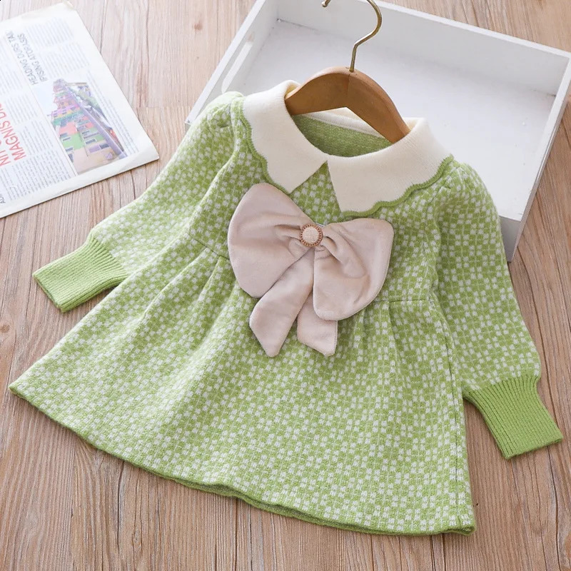 Kinder Gestrickte Pullover Kleid Kleidung für Mädchen Geburtstag Vestidos 18Ys Baby Herbst 2023 Prinzessin Plaid Mode 240129