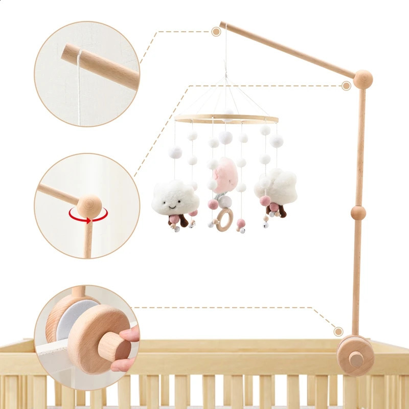 Baby Wood Bed Bell Bracket Mobile Hanging Rattles Bracket Toys Hanger Baby Crib Mobil Bell Bell Wood Toys Holder Arm Bracket 240129