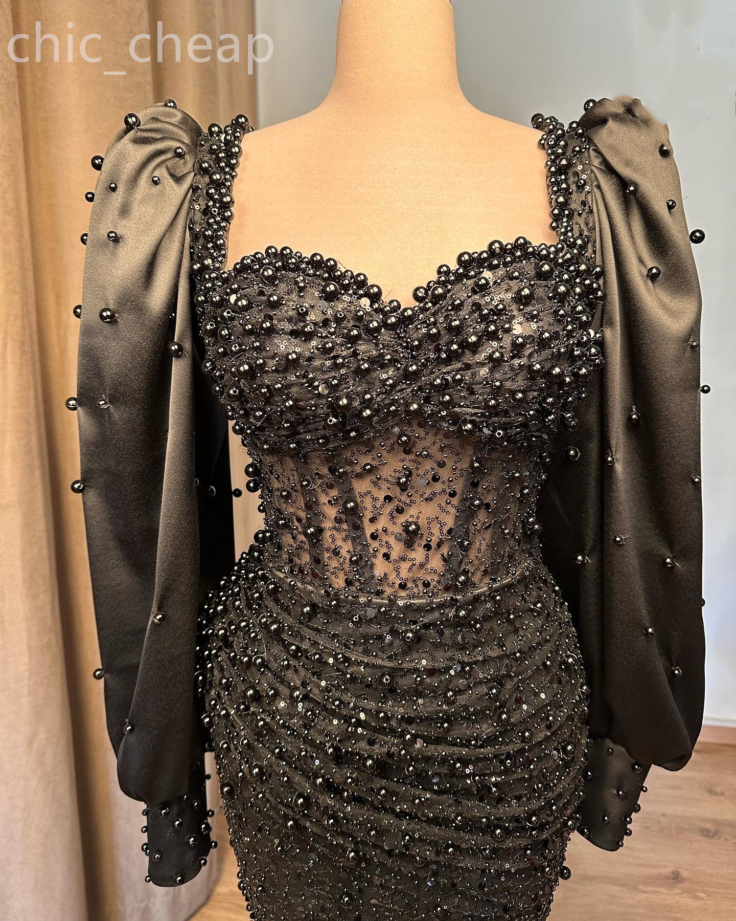 2024 ASO Ebi sirène noire robe de bal perles paillettes en dentelle sexy soirée formelle Fête formelle deuxième réception d'anniversaire de fiançailles robes robes robe de soirée zj28