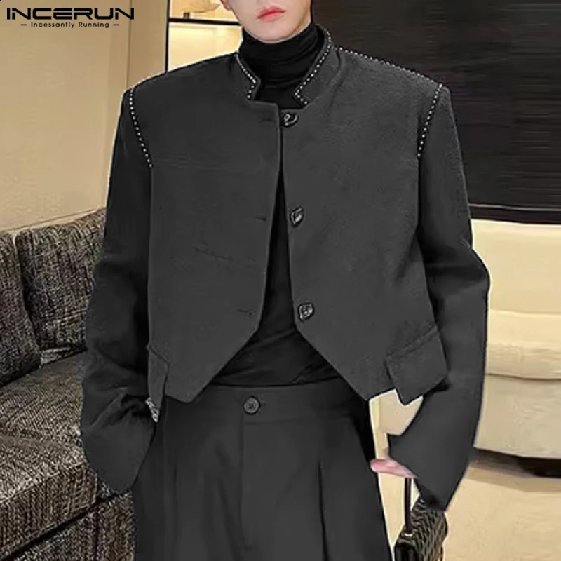 INCERUN hauts Style coréen hommes col montant ourlet irrégulier conception costume manteaux décontracté Streetwear à manches longues Blazer S5XL 240201