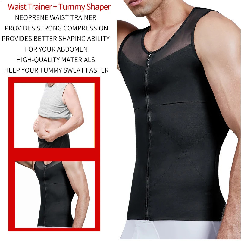 Mens Body Shaper 복부 슬리밍 셰이프웨어 배꼽 모양의 코르셋 상단 여성용 압축 셔츠 지퍼 허리 트레이너 240129