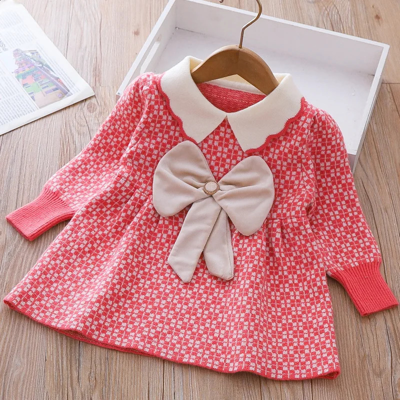 Kinder Gestrickte Pullover Kleid Kleidung für Mädchen Geburtstag Vestidos 18Ys Baby Herbst 2023 Prinzessin Plaid Mode 240129