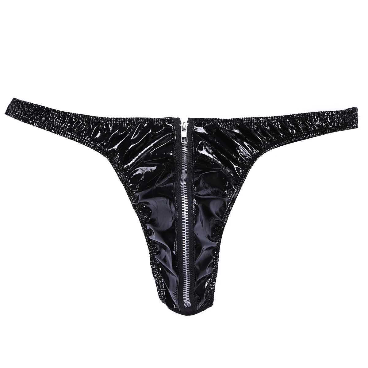 Cuecas calcinha masculina sexy látex gay roupa interior com zíper cuecas de couro falso biquíni lingerie erótica g-string e tangas sissy yq240215