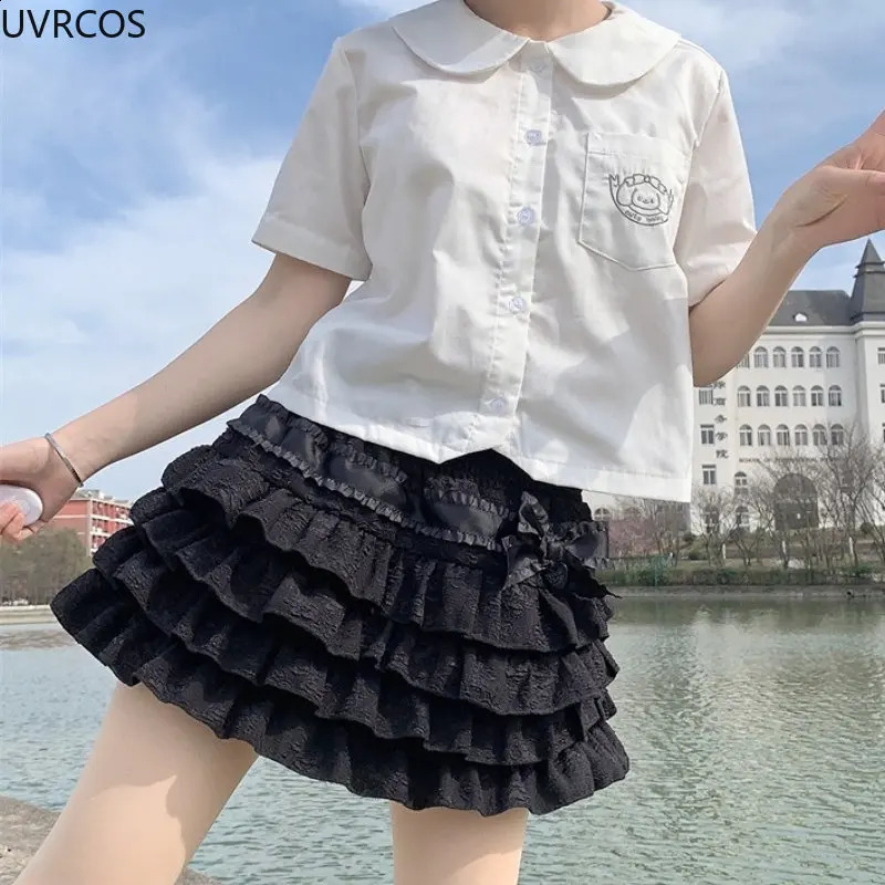 Style japonais Kawaii Lolita Mini jupe femmes gothique taille haute à volants jupes à plusieurs niveaux doux Girly été Harajuku Y2k jupe courte 240202