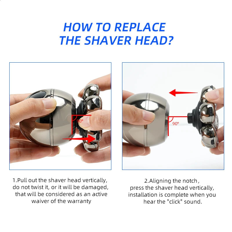5 I 1 Electric Head Shaver for Bald Men 7d Floating Cutter Beard Trimmer Clipper IP68 Waterproof Shaving USB Wireless Charging 240124