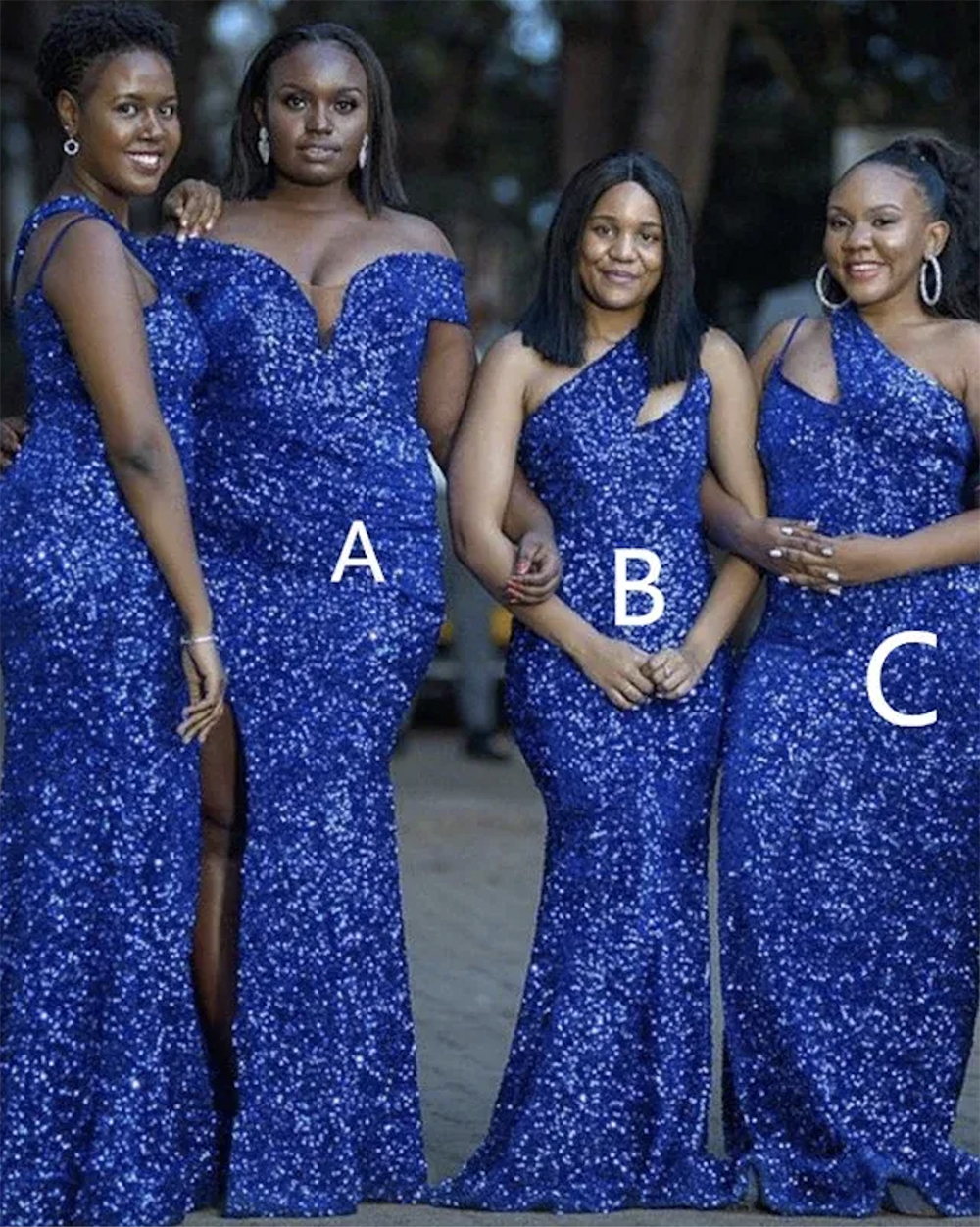 Royal Blue Sequins Bridesmaid Dresses 2024 Mermaid Floor Length Sequin One Shoulder Custom Made Plus Size Maid of Honor Gown Country