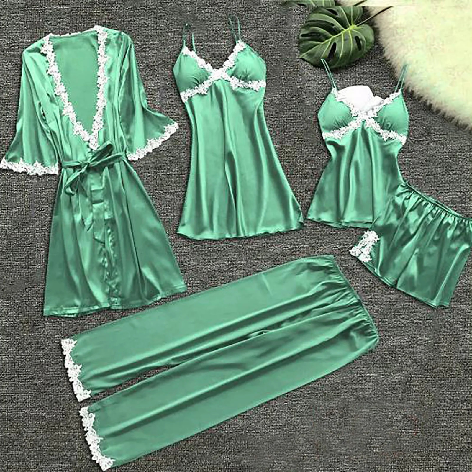 Pajama Set Women Trim Trim Trim Satin Sleepwear Pajamas Femme Nightwear Pijama Элегантная домашняя одежда кимоно -хала