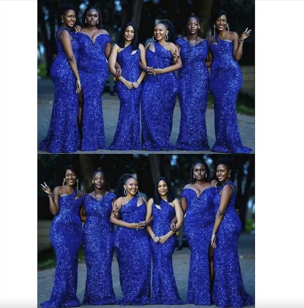 Royal Blue Sequins Bridesmaid Dresses 2024 Mermaid Floor Length Sequin One Shoulder Custom Made Plus Size Maid of Honor Gown Country