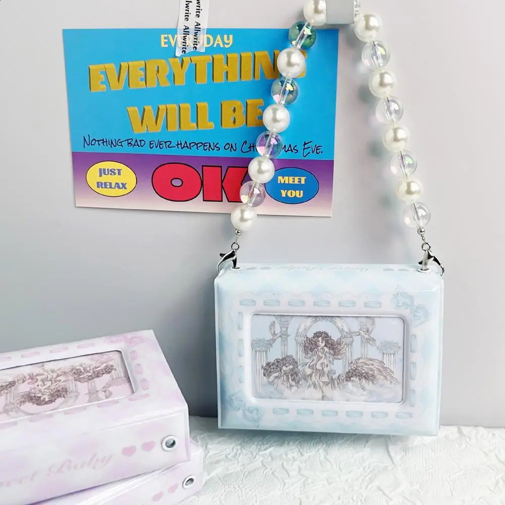 Mini portatile Kawaii Po Album Kpop Pocard Holder Idol Picture Collect Book Cute Pearl Chain Pos Cartoline Coupon 240202