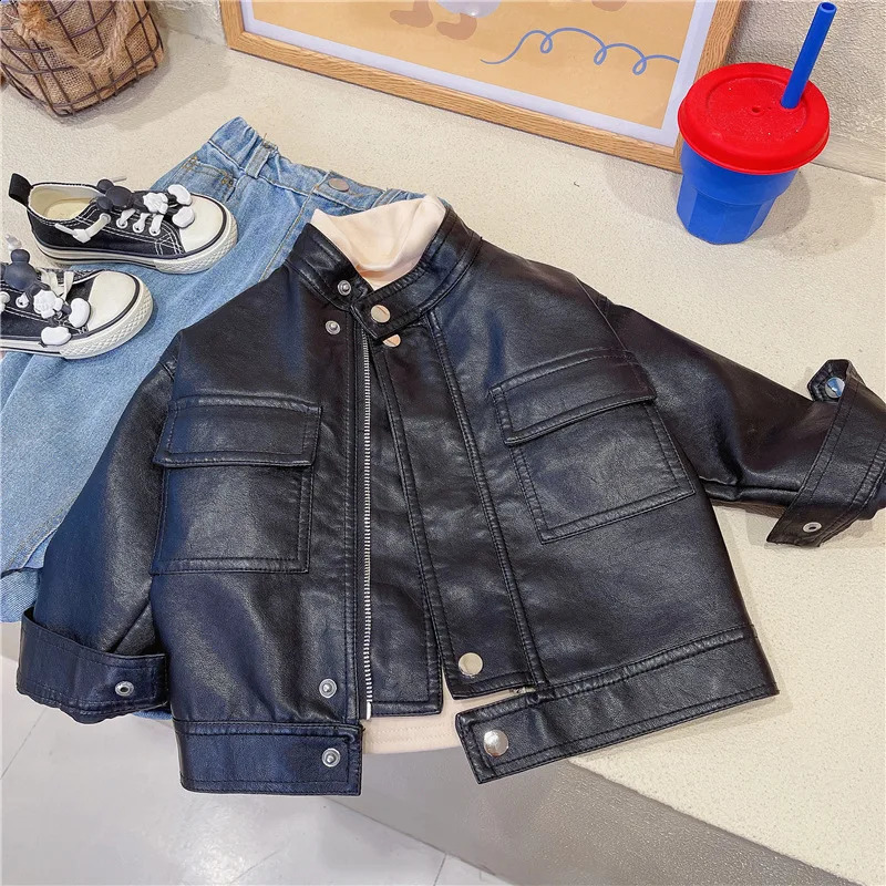 Printemps automne enfants garçons filles veste en cuir veste mode beau bébé manteau à glissière vêtements d'extérieur pour enfants veste en cuir 240122