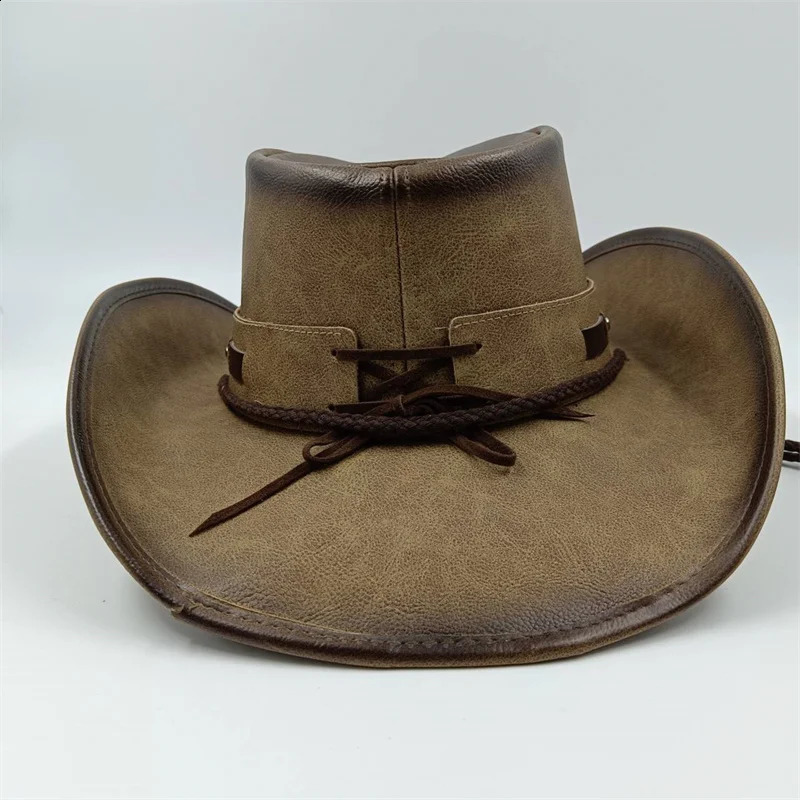 Cappelli da cowboy classici in pelle unisex Donna Uomo Cappello occidentale papà Gentiluomo Lady Sombrero Hombre Cappellini jazz Buon pacchetto 240130