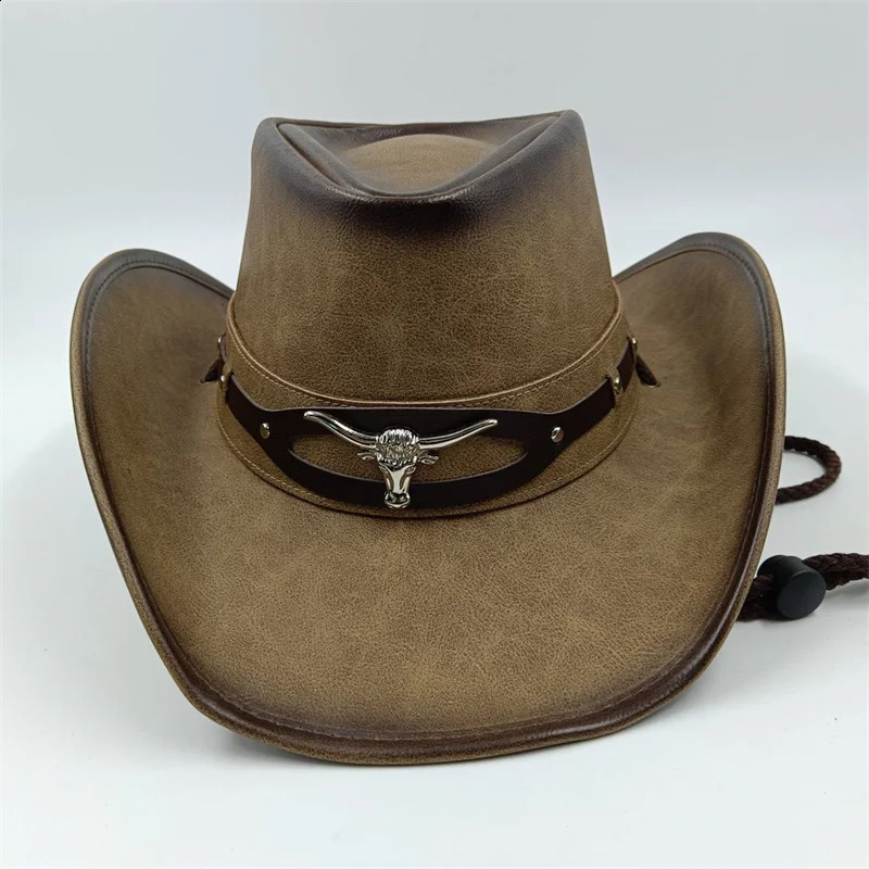 Klassisk unisex läder cowboy hattar kvinnor män västra hatt för pappa gentleman lady Sombrero Hombre Jazz Caps Bra paket 240130