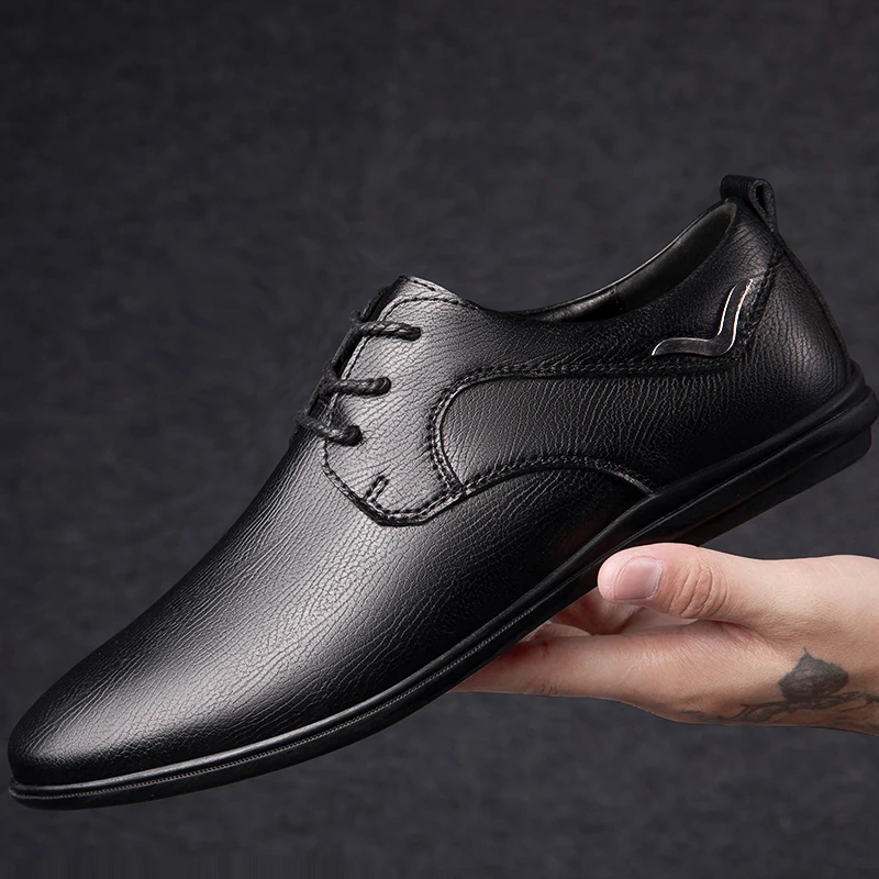 Merk Spring Echte nieuwe zacht lederen bruiloftsbedrijf Casual Flats Vintage Handmade Oxford Shoes For Men Black 5893