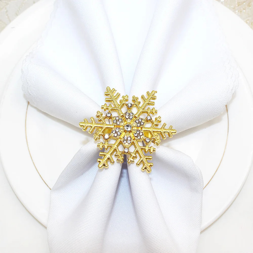 Tndvee Złote choinka Pierścienie serwetka Płatka Śniegła na świąteczne przyjęcie ślubne