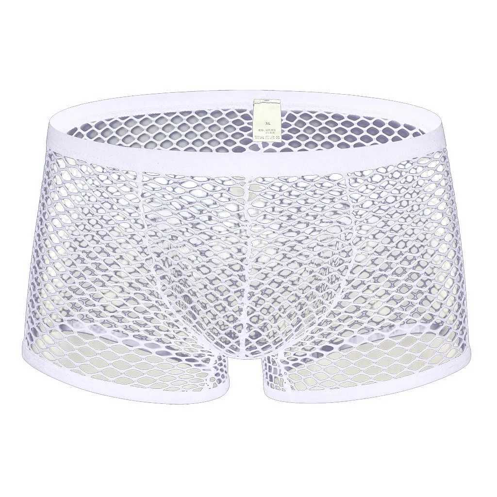 Slips culottes Sexy maille Boxer hommes sous-vêtements voir à travers Transparent taille basse vêtements de nuit Shorts Boxershorts sous-vêtements érotiques YQ240215