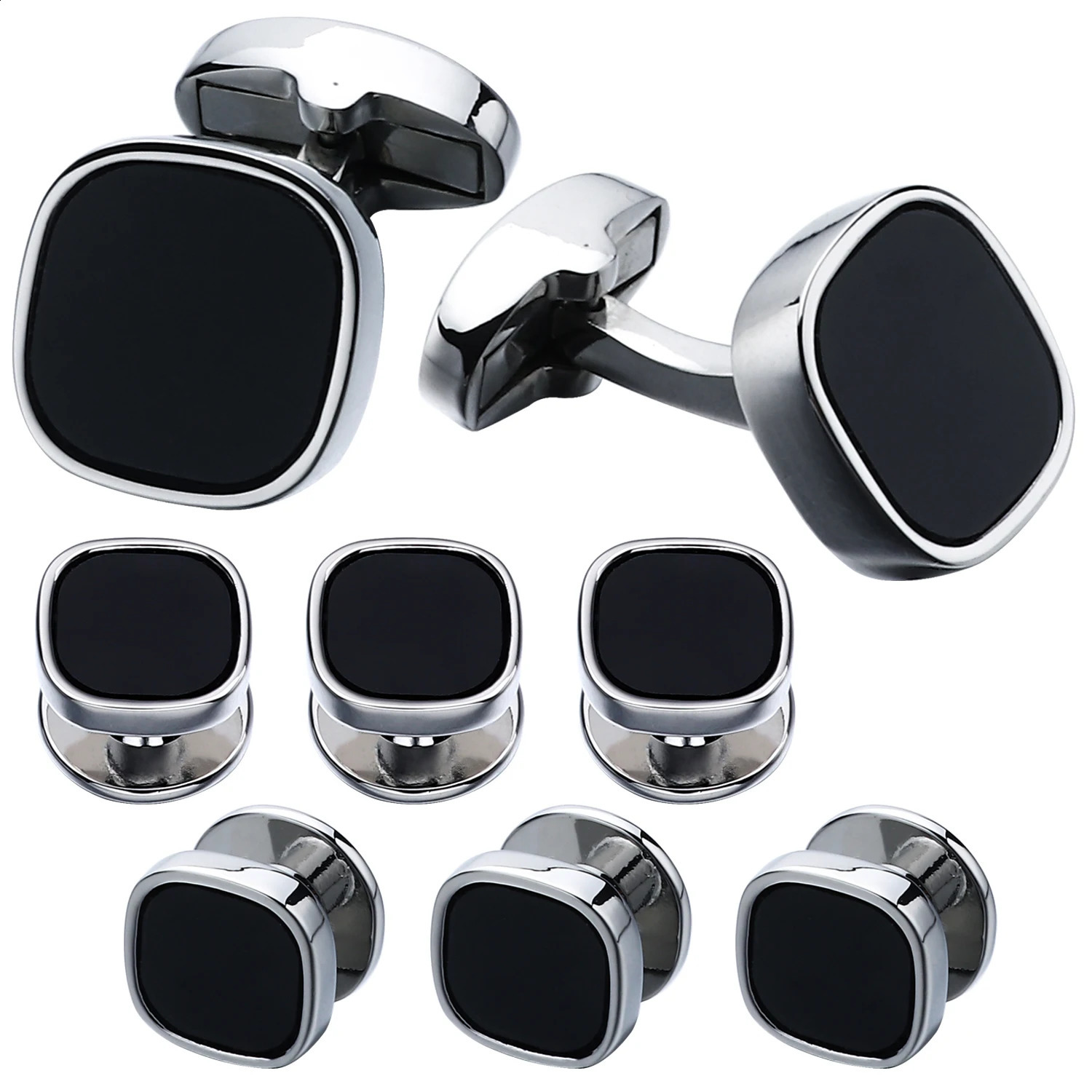 Hawson manschettknappar och dubbar för Menfashion Black Stone Cufflinks och Tuxedo Shirt Studs Set-Party for Men Accessories Gift 240124