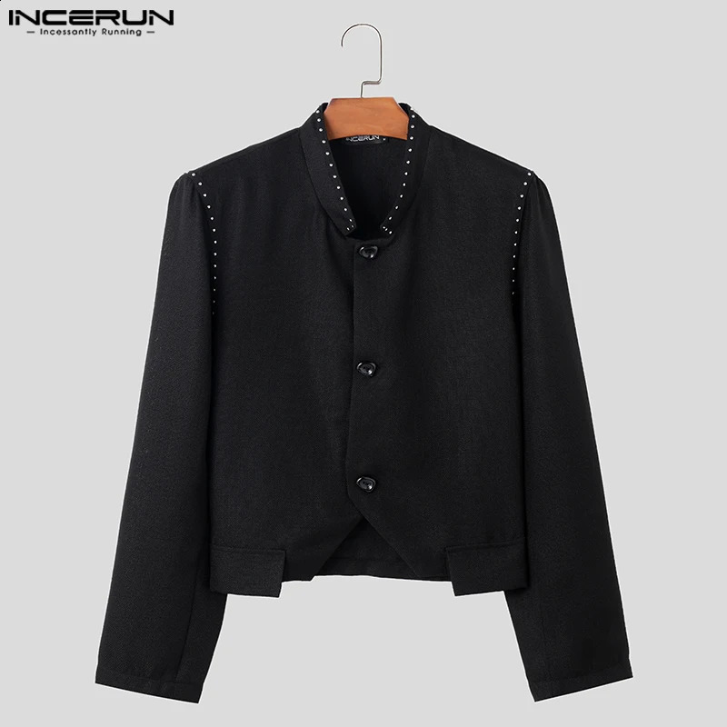 INCERUN hauts Style coréen hommes col montant ourlet irrégulier conception costume manteaux décontracté Streetwear à manches longues Blazer S5XL 240201