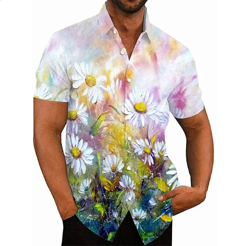 Casual Social Fashion Camisa Floral Tight Quotidien Hawaïen Chemise À Manches Courtes Pour Hommes De Luxe Fleur Motif Y2k Harajuku Vêtements 240126