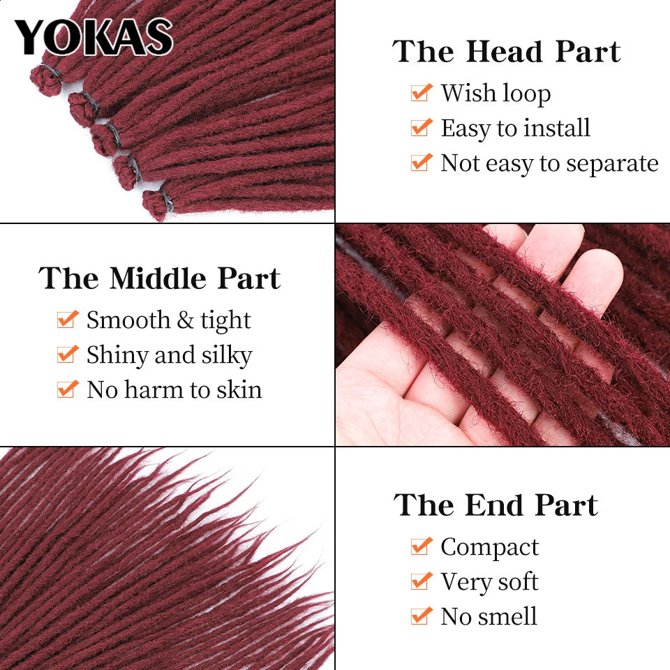 Dreadlocks Crochet tresses cheveux synthétiques pour les femmes noires Pack Ombre couleur Dreadlocks cheveux accessoires YOKAS 240119