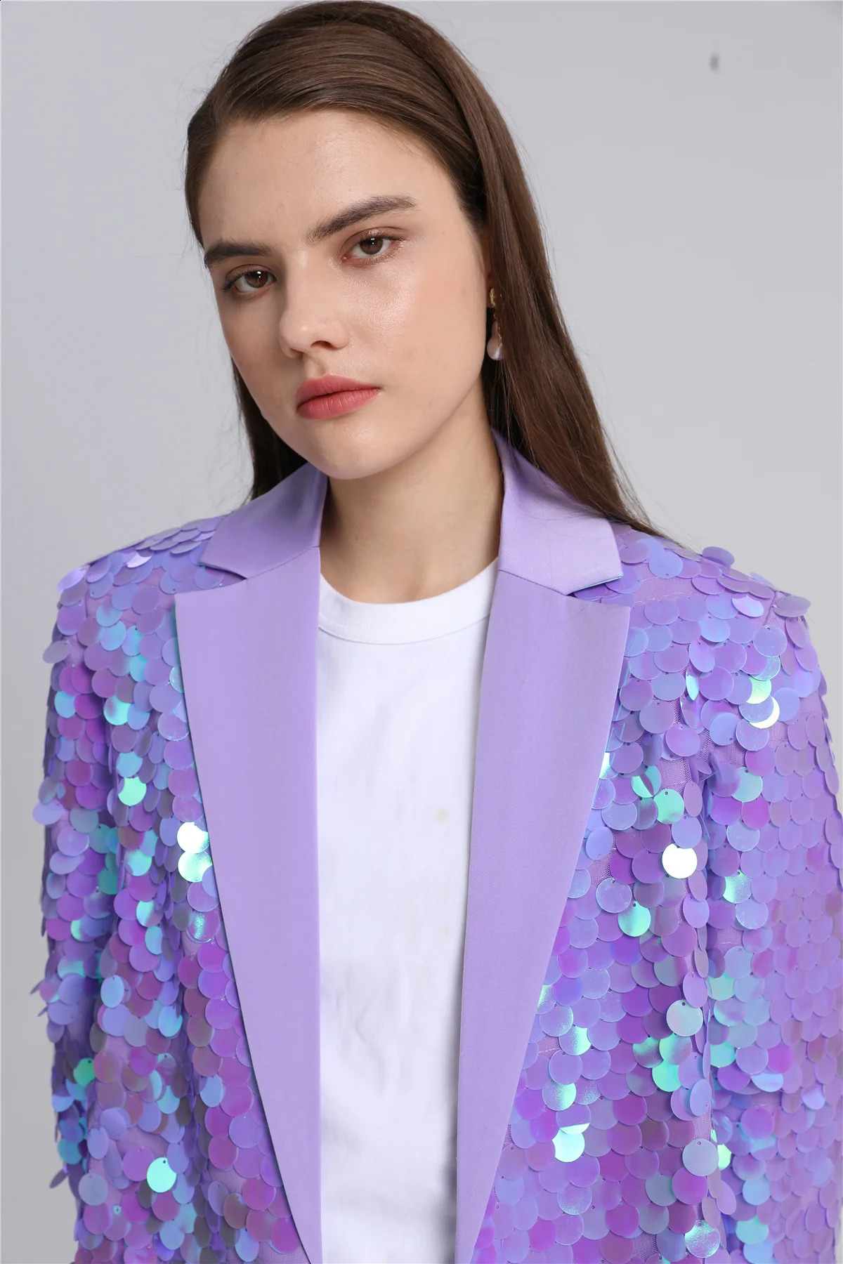 Designer Niche Womens Oversize Wide Purple Sequin Blazer Fallwinter 240130