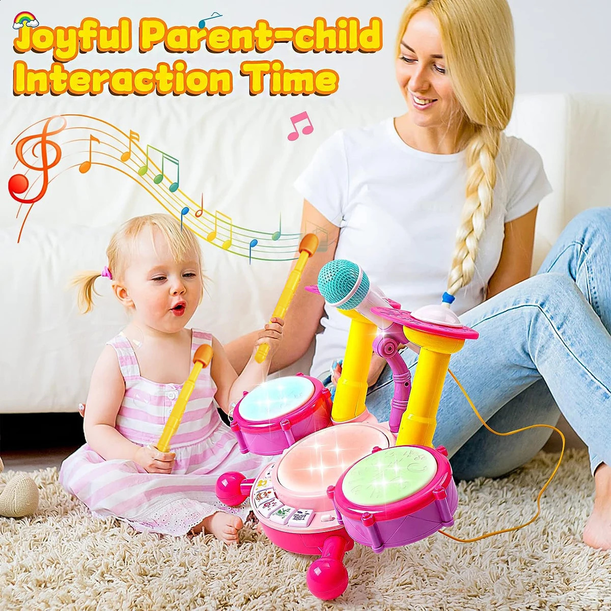 Barn trumset småbarn musikaliska baby utbildningsinstrument leksaker för tjejmikrofoninlärningsaktiviteter gåvor 240124