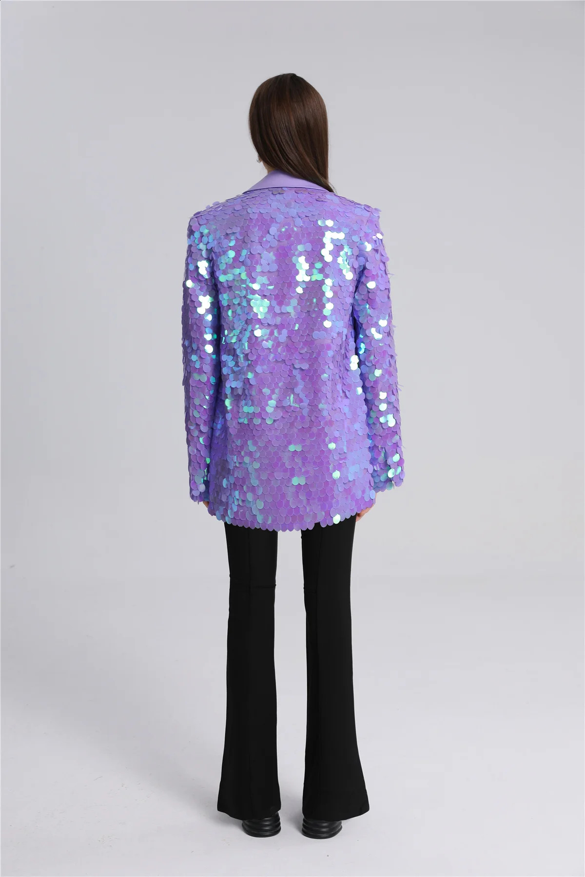 Designer Niche Womens Oversize Wide Purple Sequin Blazer Fallwinter 240130