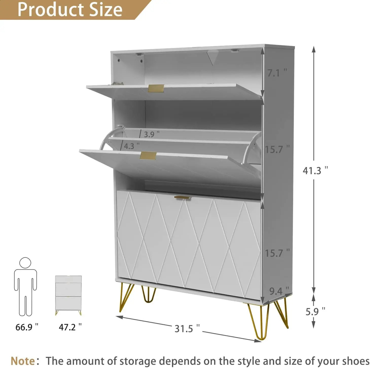 Shoe Cabinet Free Standing Tipping Bucket Storage with 3 Flip Drawers Narrow Rack for Entryway Modern 240223