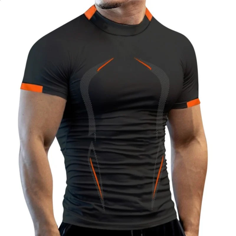 اللياقة البدنية الصالة الرياضية T Shirt Men Quick Dry Running القميص ضغط الرياضة القميص الذكور الرياضة الرياضة الرياضة قصيرة الأكمام تي شيرت الصيف الرجال 240117