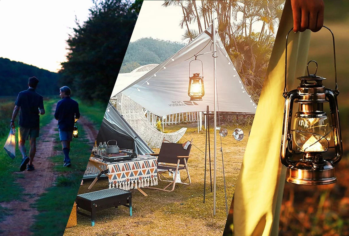 Atmosphère rétro lumière extérieure Portable LED rechargeable tente suspendue lumière suspendue Camping lanterne lampe à huile pour la pêche de fête 240119