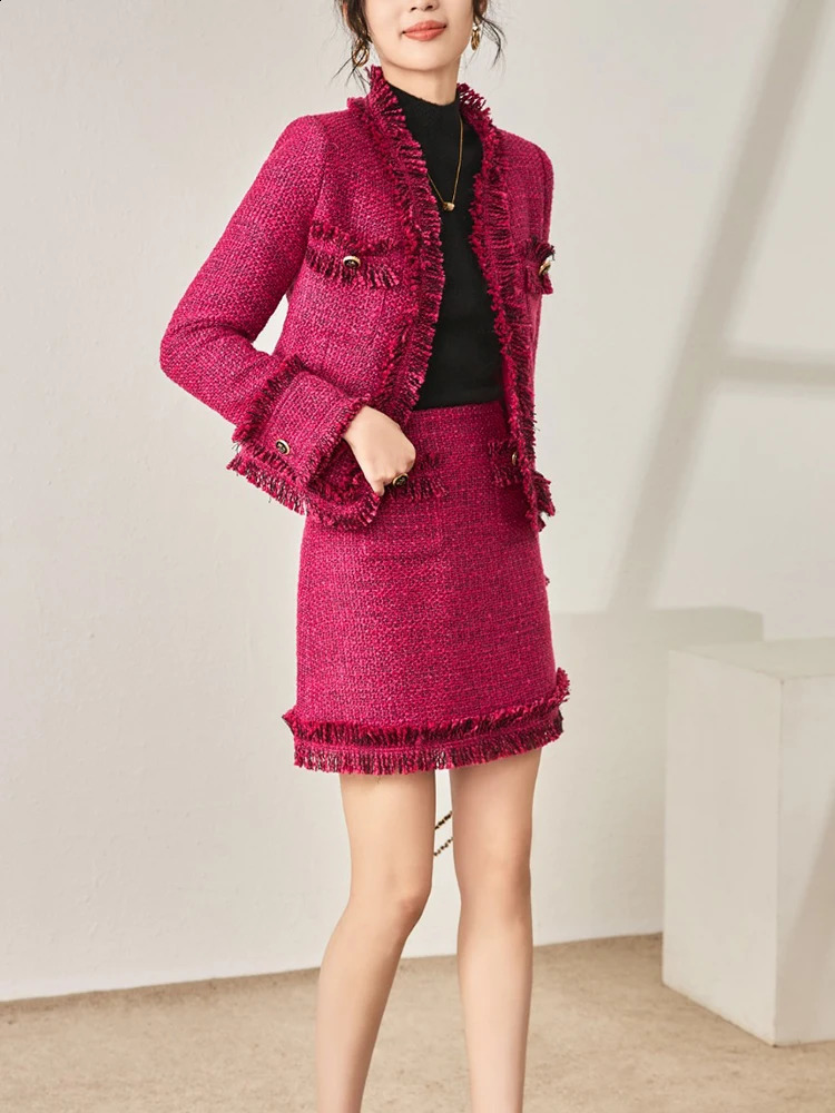 Zjyt Designer Autumn Winter Sukienki dla kobiet elegancka wełniana kurtka Tweed Tweed i spódnica dwuczęściowe stroje na imprezę 240124