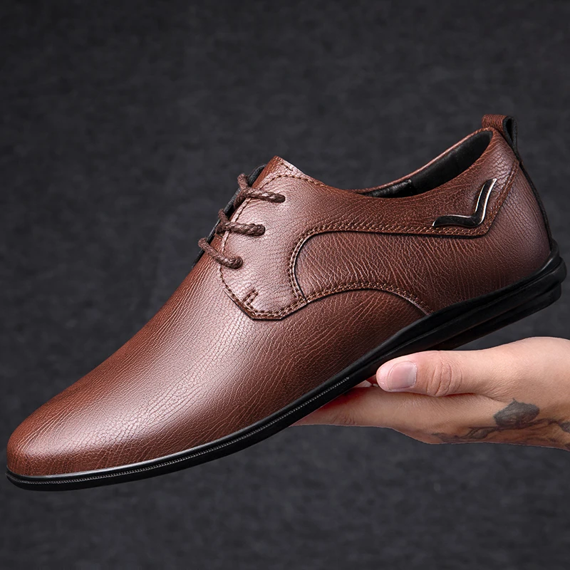 Merk Spring Echte nieuwe zacht lederen bruiloftsbedrijf Casual Flats Vintage Handmade Oxford Shoes For Men Black 5893