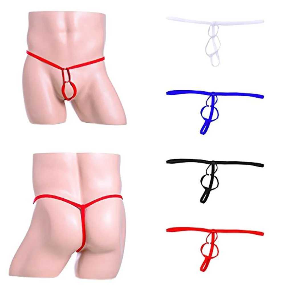 Slip Mutandine T-Back G-String Front O-ring Mens Sexy Perizoma Mutande Uomo Pene Hole Intimo Cock Ring Gay Sex lingerie Con apertura sul cavallo YQ240215