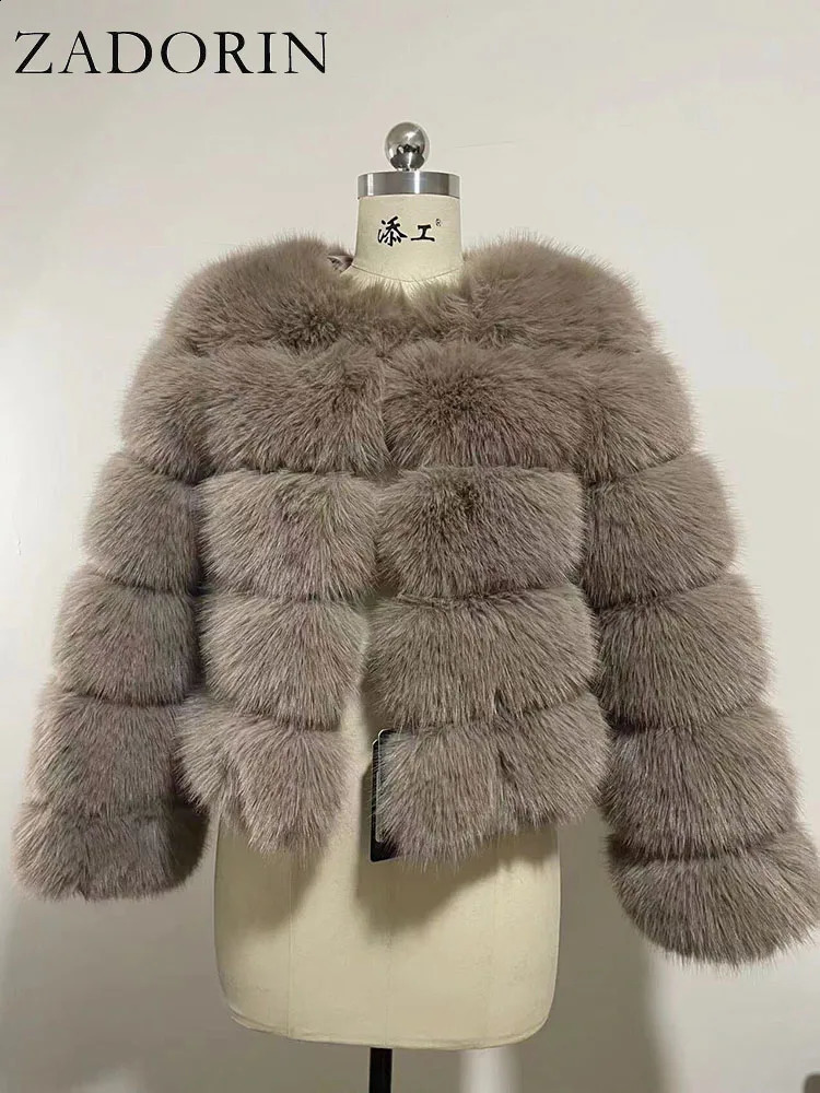 Zadorin Long Sleeve Faux Four 코트 여성 겨울 패션 두꺼운 따뜻한 모피 코트 외부웨어 가짜 모피 재킷 여성 의류 240125