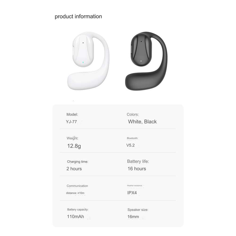 New Open Bluetooth Non in Ear Unilateral Wireless Sports Ear Hanging Earphones Noise Reduction ENC